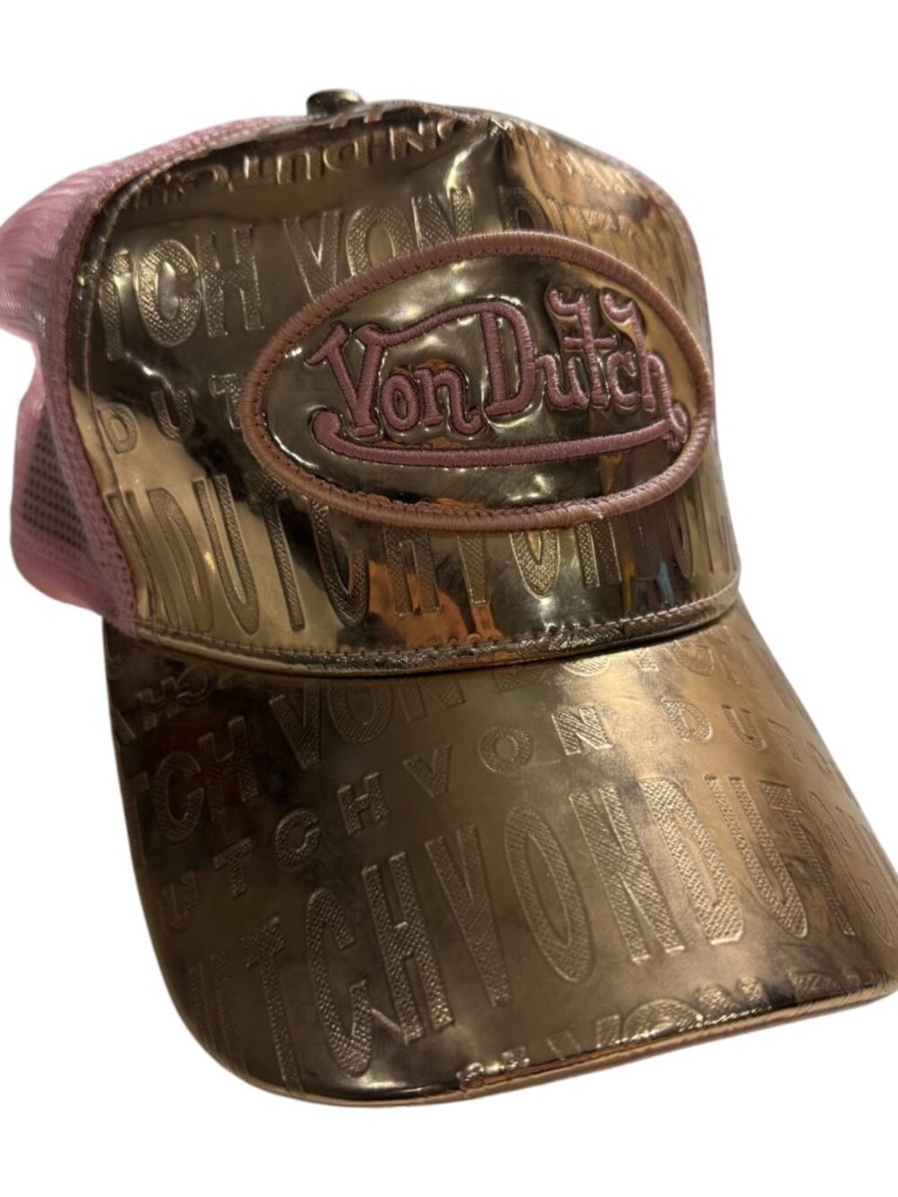 💗 NWT Von Dutch Pink Metallic Reflective Trucker Hat | Y2K McBling - Adjustable - Picture 3 of 7